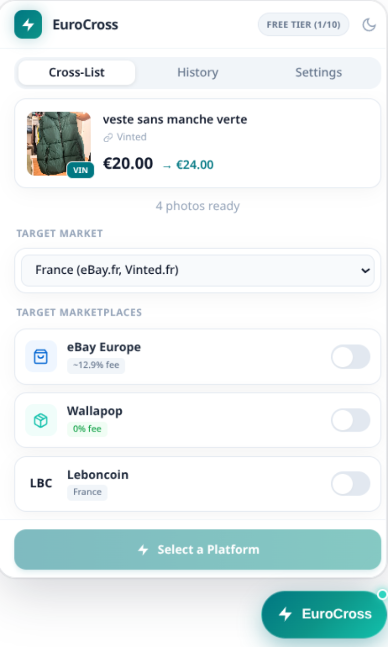 Step 1 — Start from a Vinted listing